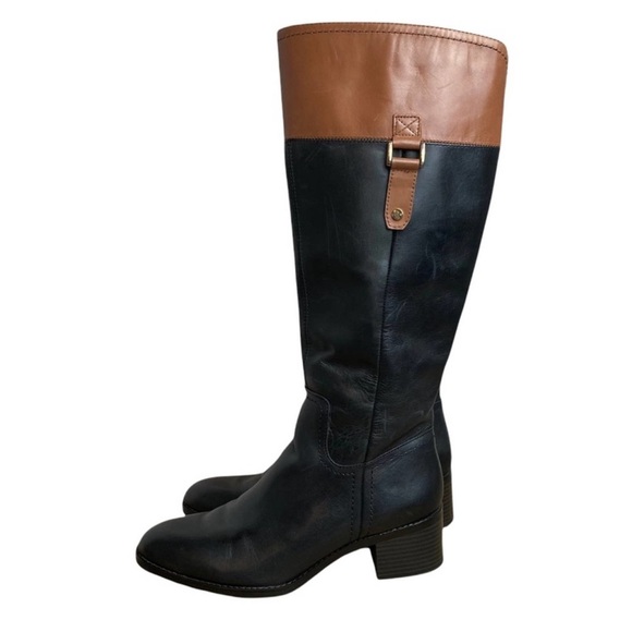 FRANCO SARTO “LIZBETH” BLACK BROWN KNEE HIGH LEATHER RIDING BOOTS EUC size 7.5 - Picture 2 of 16